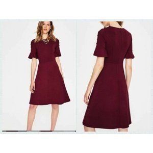Boden Alexis Jersey Dress sz 14R Mulled Wine Fit Flare Short Sleeve Midi Knee